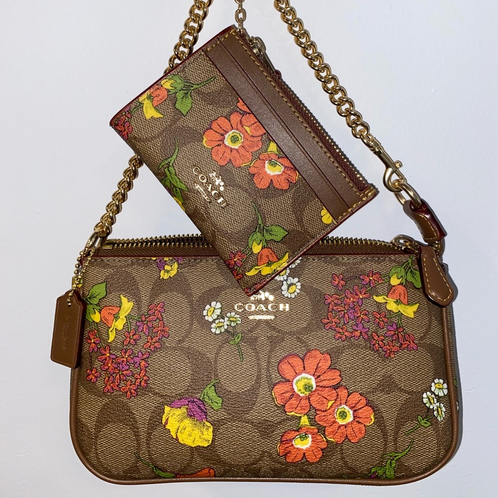 Coach Nolita 19 In Signature Canvas With Floral Print CR828 Mini Purse + Wallet